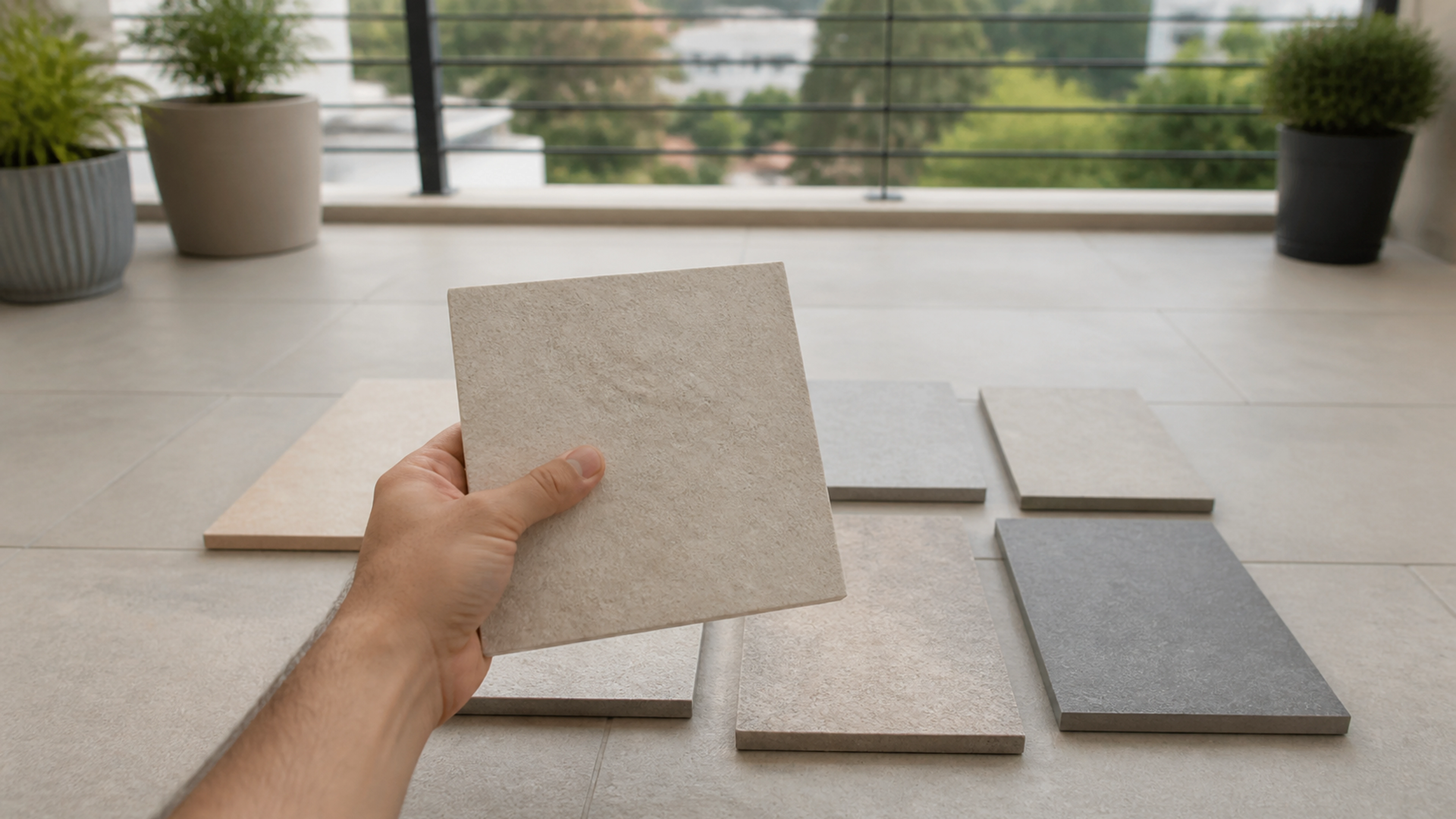 Illustration éditoriale pour l’article « Bien choisir votre carrelage de balcon extérieur en 2026 »