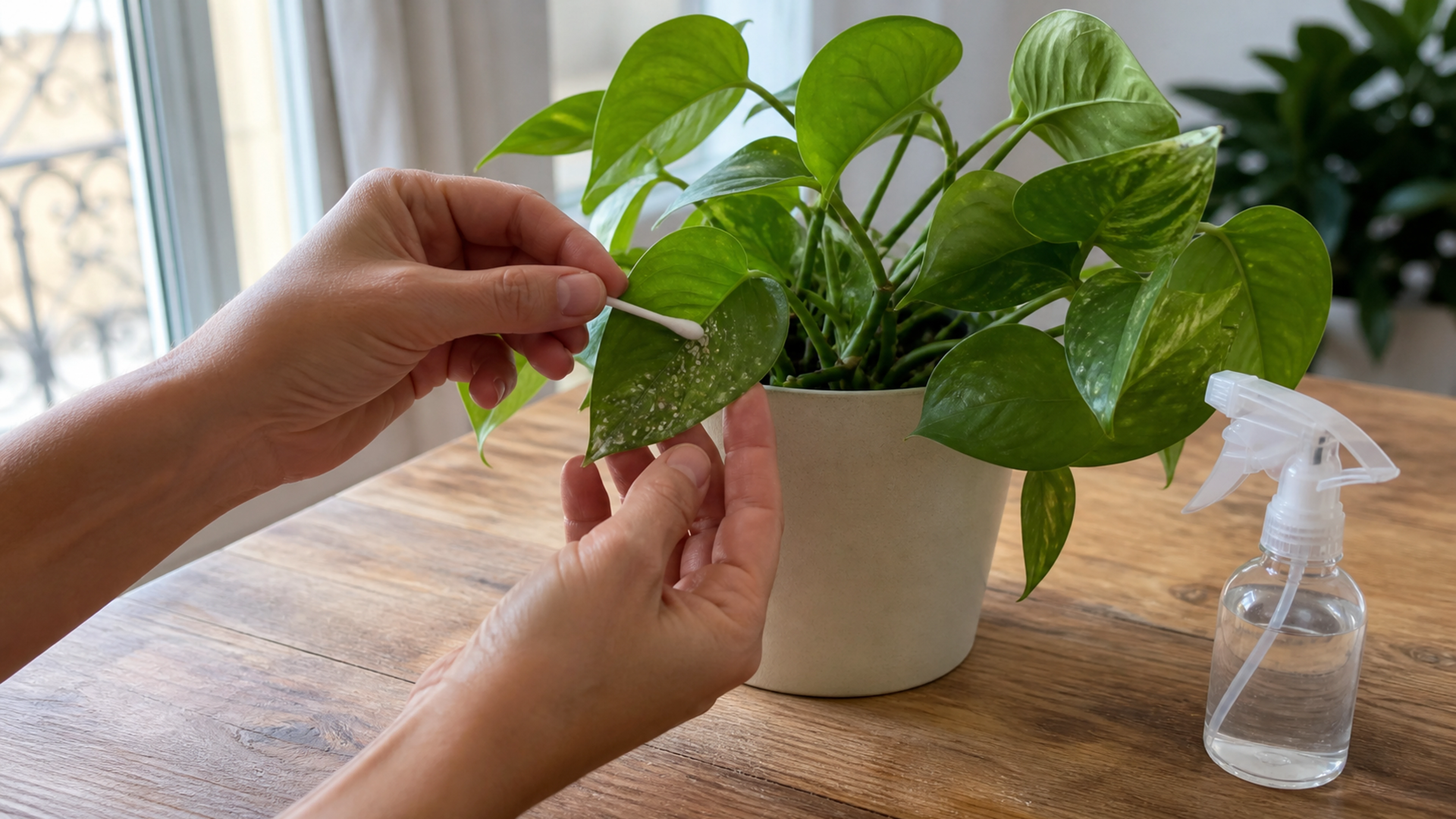 Illustration éditoriale pour l’article « Comment réussir le traitement parasite plante intérieur »