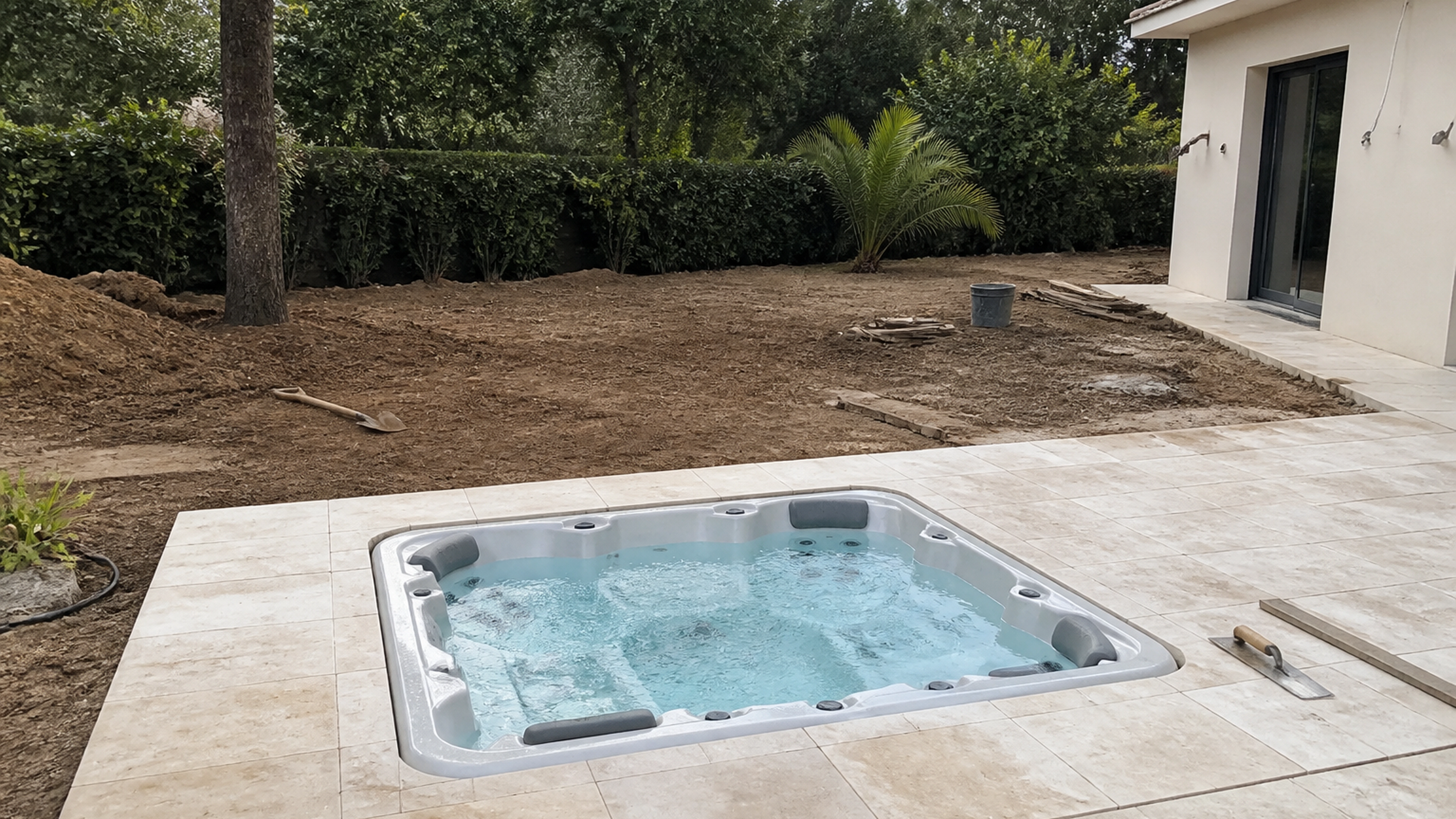 Illustration éditoriale pour l’article « Quel est le prix d'un jacuzzi enterré en 2026 »